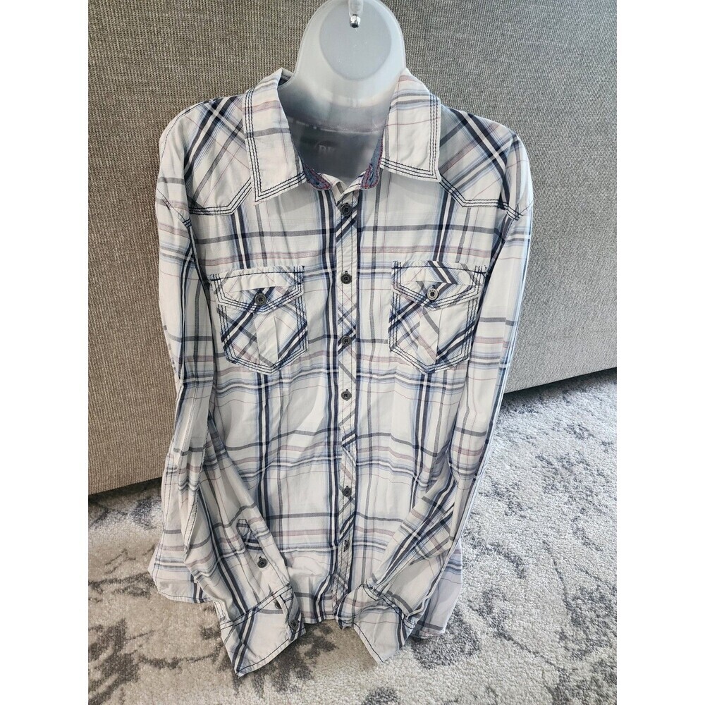 Buckle BKE Mens XL Shirt Blue Plaid Pearl Snap Standard Fit Long Sleeve Western